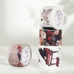 4巻 海外和紙テープ 花のワルツ 和紙マスキングテープ(剥離紙付き) バラ 花 葉 バイオリン ピアノ 楽器 WT64 2枚目の画像