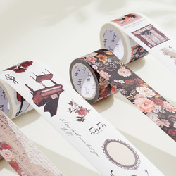4巻 海外和紙テープ 花のワルツ 和紙マスキングテープ(剥離紙付き) バラ 花 葉 バイオリン ピアノ 楽器 WT64 4枚目の画像
