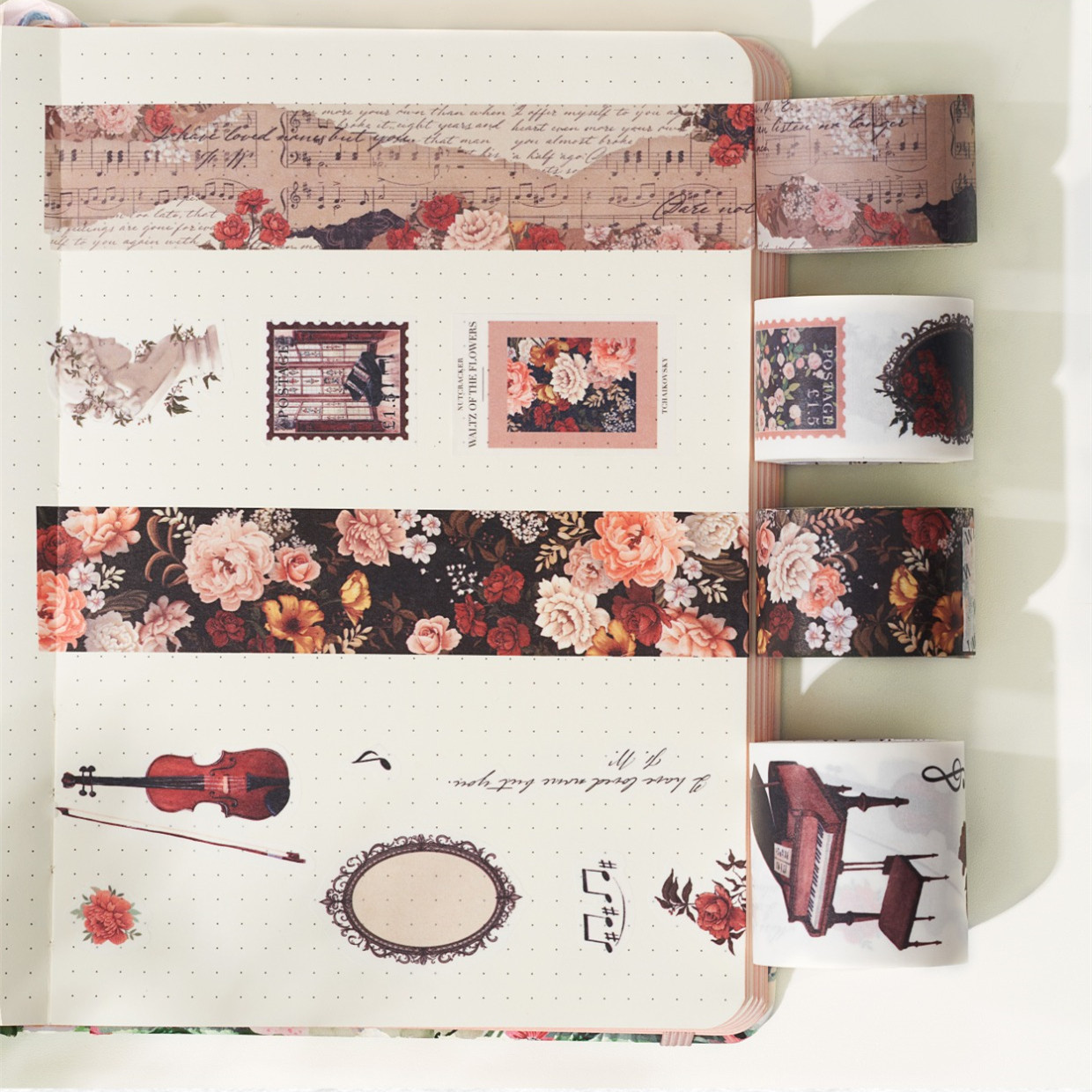 海外マスキングテープ 巻売り 白椿 フラワー 人物マスキングテープ