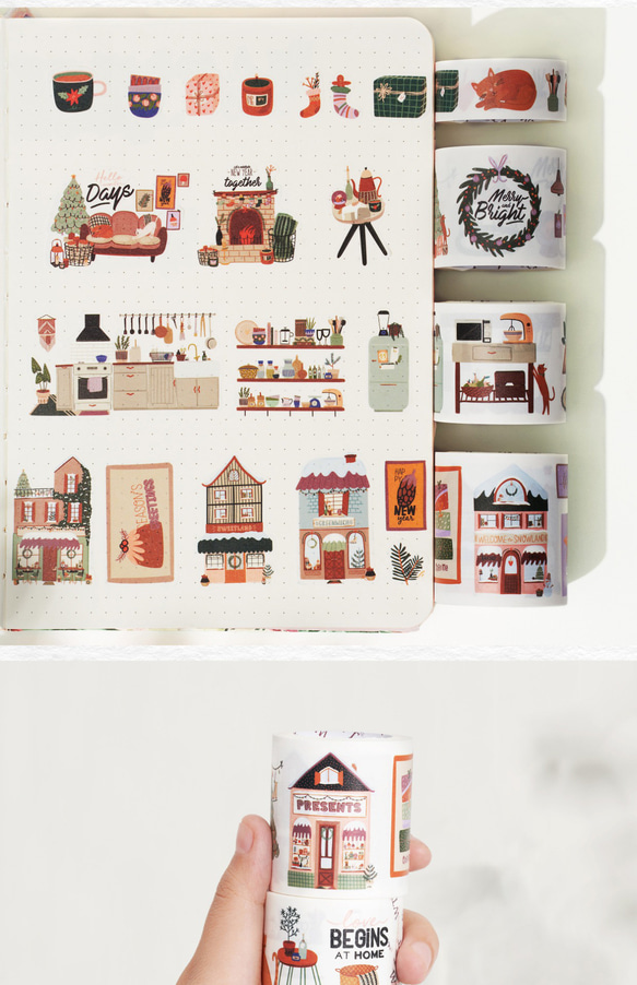 4巻 海外和紙テープ 小屋漫步 クリスマス冬 和紙マスキングテープ(剥離紙付き) 植物 手紙 ハウス 食物 WT65 8枚目の画像