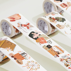 4巻 海外和紙テープ 四季的遊戲 和紙マスキングテープ(剥離紙付き) 植物 家 食物 装飾系 海外マステ WT66 3枚目の画像