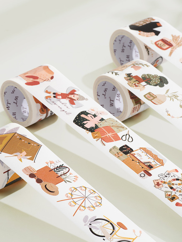 4巻 海外和紙テープ 四季的遊戲 和紙マスキングテープ(剥離紙付き) 植物 家 食物 装飾系 海外マステ WT66 3枚目の画像