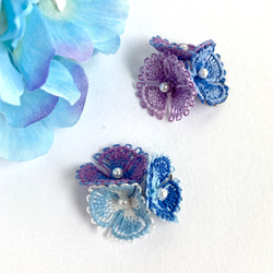 糸の花咲くピアス　ミックスカラー　紫陽花　ニャンドゥティ　 1枚目の画像