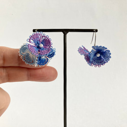 糸の花咲くピアス　ミックスカラー　紫陽花　ニャンドゥティ　 6枚目の画像