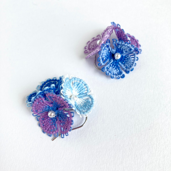 糸の花咲くピアス　ミックスカラー　紫陽花　ニャンドゥティ　 19枚目の画像
