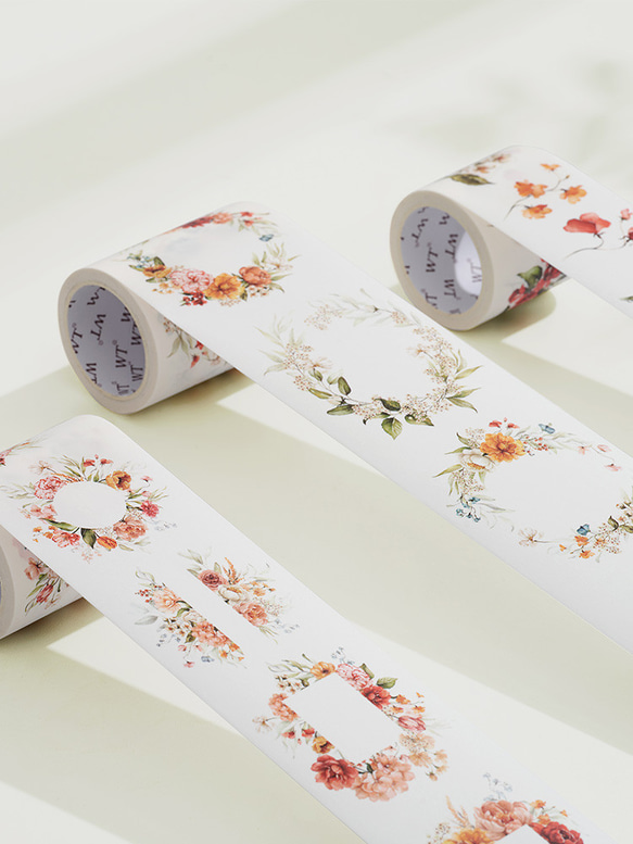 3巻 海外和紙テープ 花輕漾 和紙マスキングテープ(剥離紙付き) 花 葉 植物 装飾系 海外マステ WT67 3枚目の画像