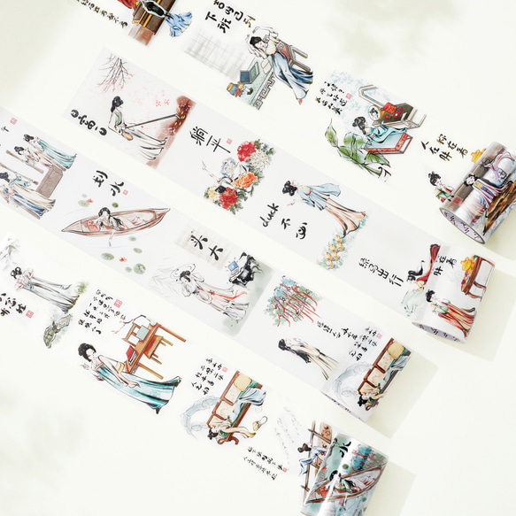 海外PETテープ 清醒紀 浮生紀 光沢PETマスキングテープ(剥離紙付き) 中国風 装飾系 海外マステ 和紙膠帶WT71 2枚目の画像