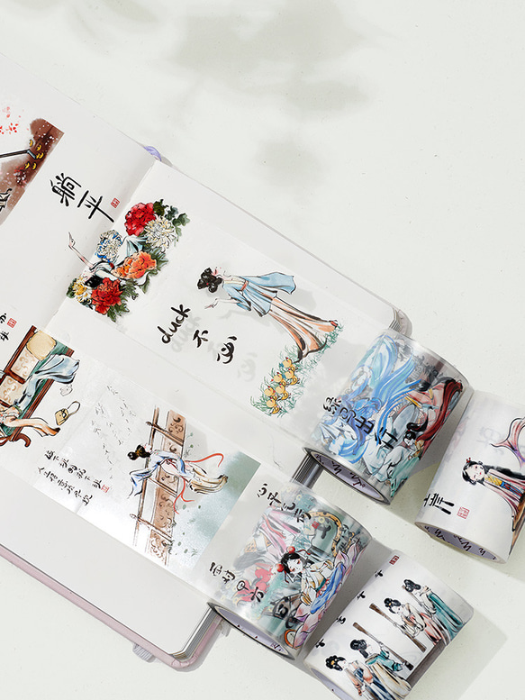 海外PETテープ 清醒紀 浮生紀 光沢PETマスキングテープ(剥離紙付き) 中国風 装飾系 海外マステ 和紙膠帶WT71 7枚目の画像