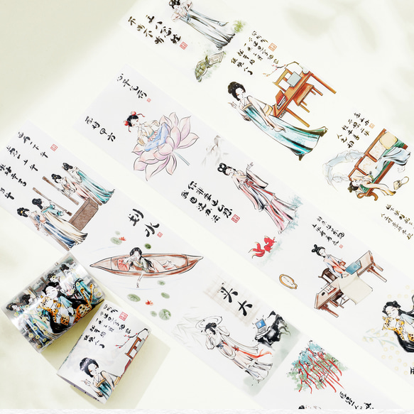 海外PETテープ 清醒紀 浮生紀 光沢PETマスキングテープ(剥離紙付き) 中国風 装飾系 海外マステ 和紙膠帶WT71 4枚目の画像