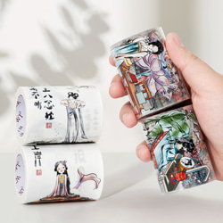 海外PETテープ 清醒紀 浮生紀 光沢PETマスキングテープ(剥離紙付き) 中国風 装飾系 海外マステ 和紙膠帶WT71 1枚目の画像