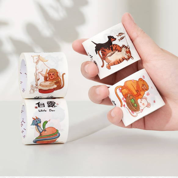 4巻 海外和紙テープ 二十四節気 和紙マスキングテープ(剥離紙付き) 中国風 装飾系 海外マステ 和紙膠帶 WT72 1枚目の画像