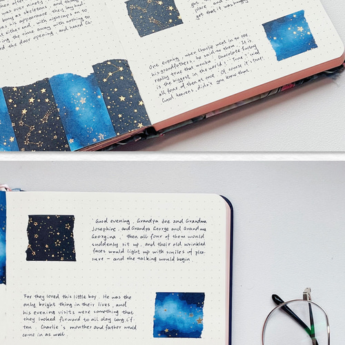 2巻 海外和紙テープ 幻想的な星空 夢幻星空 箔押し和紙マスキング