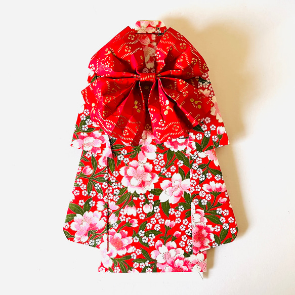 着物のお祝い袋537 ご祝儀袋　赤地　桜 4枚目の画像