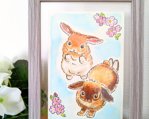 春を待つうさぎ』 水彩色鉛筆画