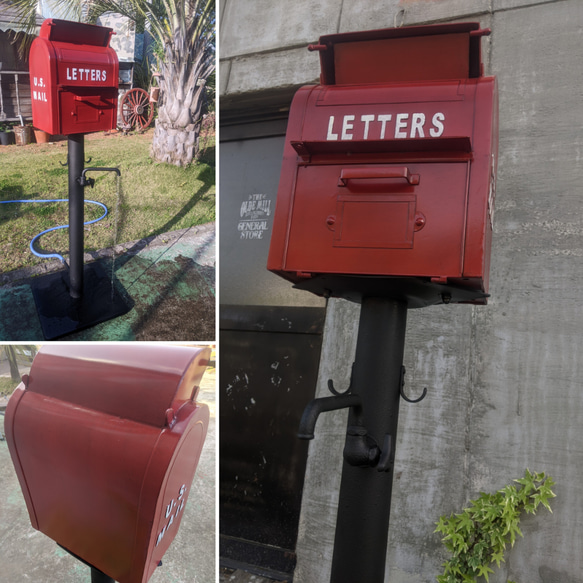 可愛らしい赤いポスト  アンティーク ポストと立水栓  表札 自立式ポスト  #宅配ボックス  #アメリカンポスト 6枚目の画像
