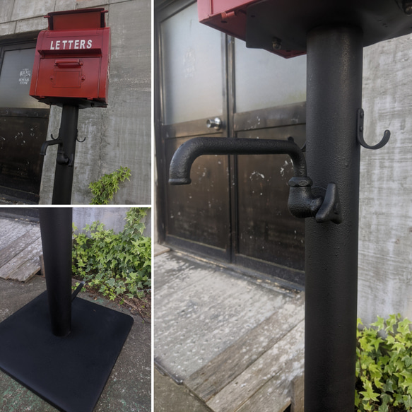 可愛らしい赤いポスト  アンティーク ポストと立水栓  表札 自立式ポスト  #宅配ボックス  #アメリカンポスト 3枚目の画像