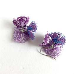 糸の花咲くピアス　パープル　紫陽花　ニャンドゥティ　 16枚目の画像