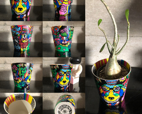 Kenleo オリジナルアート植木鉢/dogシリーズNo:001 一輪挿し・花瓶