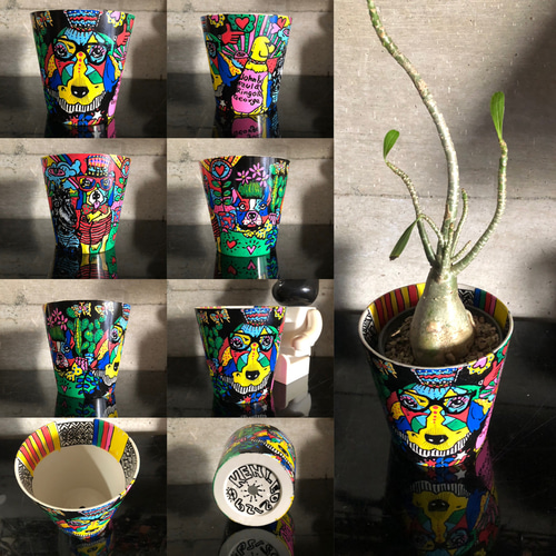 Kenleo オリジナルアート植木鉢/dogシリーズNo:001 一輪挿し・花瓶