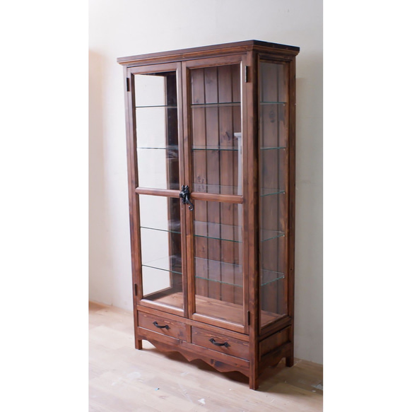 ガラスキャビネット ダークブラウン