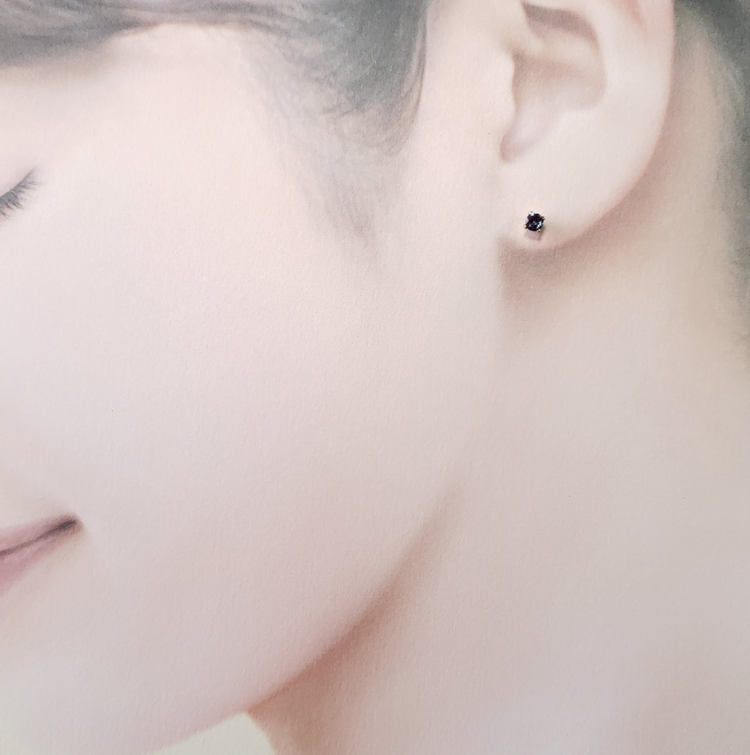 小さな　ベゼルネックレスセット 3mm　カラーチェンジ　アレキサンドライト　合成石　14Kgf