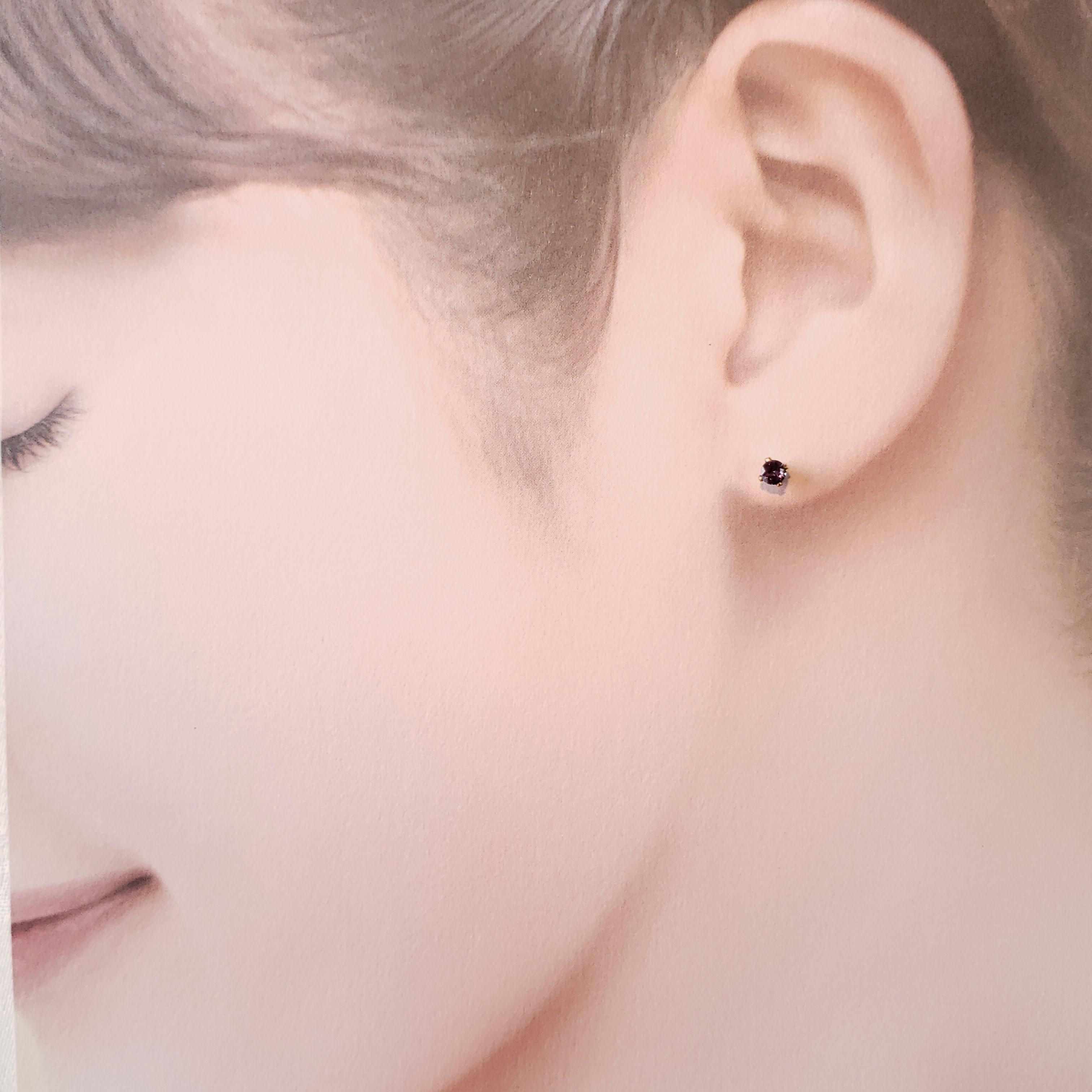 小さな　ベゼルネックレスセット 3mm　カラーチェンジ　アレキサンドライト　合成石　14Kgf