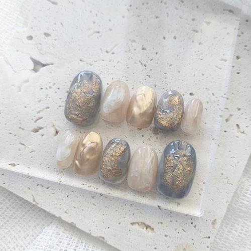 鉱物風 グレー ニュアンスネイルチップ ネイルチップ（つけ爪