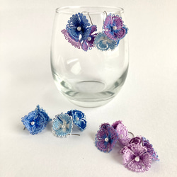 糸の花咲くピアス　ブルー　紫陽花　ニャンドゥティ 17枚目の画像