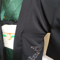 オシャレブラック羽織り 正絹 花柄刺繍 法被 だんじり祭 11枚目の画像