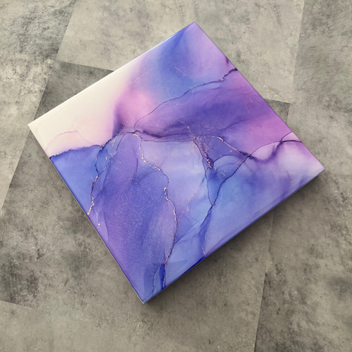 ブルー　バイオレット　アートパネル　アルコールインクアート　インクアート　レジン アルコールインクアートパネル レジン加工【世界に一つだけの