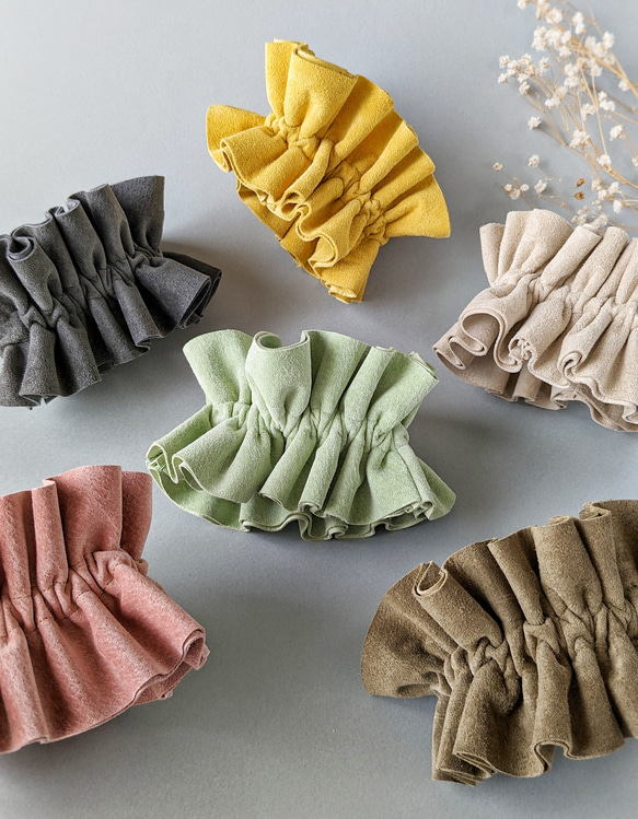 本革♡スエード　大人のためのビッグシュシュ〜全6色〜　　大きめ 15枚目の画像