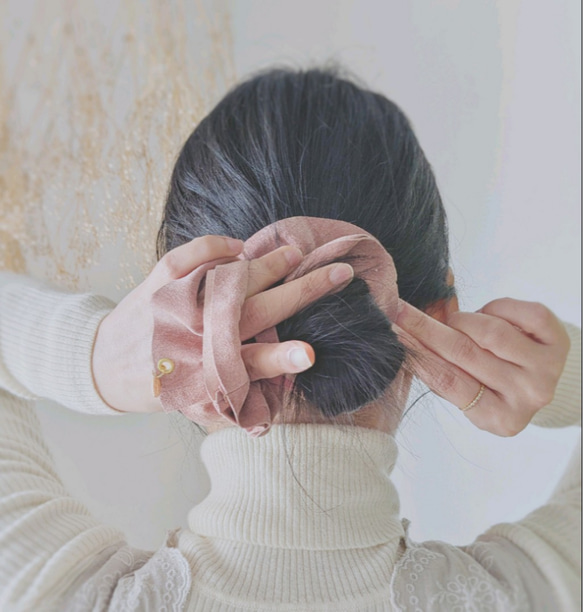 本革♡スエード　大人のためのビッグシュシュ〜全6色〜　　大きめ 13枚目の画像