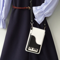 《特集掲載》個性派！【ピアノ】スマホポシェット＆ハンマーチャーム【肩紐長さ調整可・2way】袋ラッピング無料 3枚目の画像