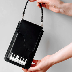 《特集掲載》個性派！【ピアノ】スマホポシェット＆ハンマーチャーム【肩紐長さ調整可・2way】袋ラッピング無料 4枚目の画像
