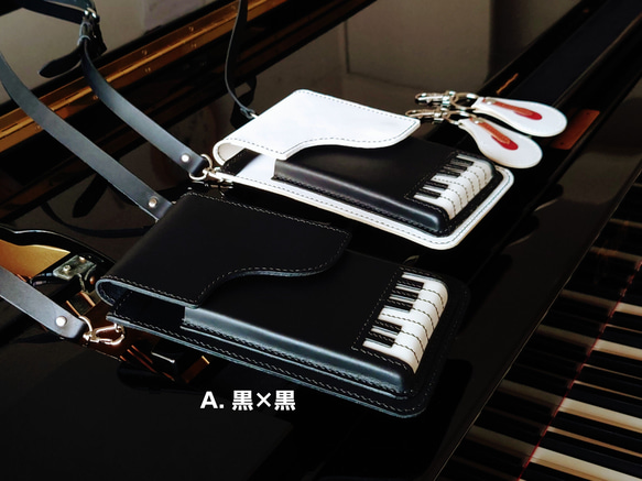 《特集掲載》個性派！【ピアノ】スマホポシェット＆ハンマーチャーム【肩紐長さ調整可・2way】袋ラッピング無料 7枚目の画像