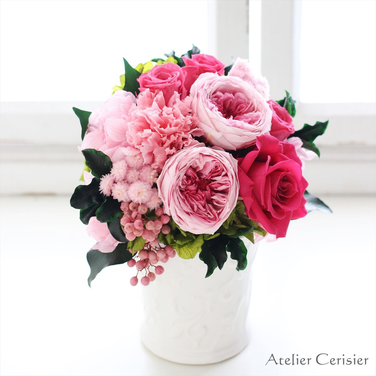 プリザーブドフラワー＜アンソロジー Mサイズ＞ ピンクベリー ピンク バラ【お祝い】