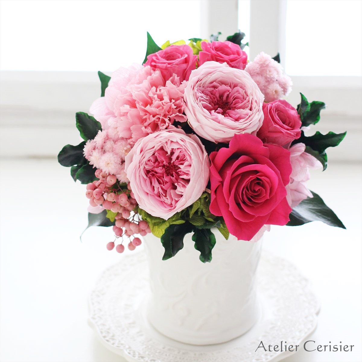 プリザーブドフラワー＜アンソロジー Mサイズ＞ ピンクベリー ピンク バラ【お祝い】