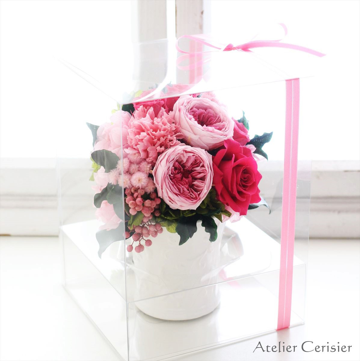 プリザーブドフラワー＜アンソロジー Mサイズ＞ ピンクベリー ピンク バラ【お祝い】