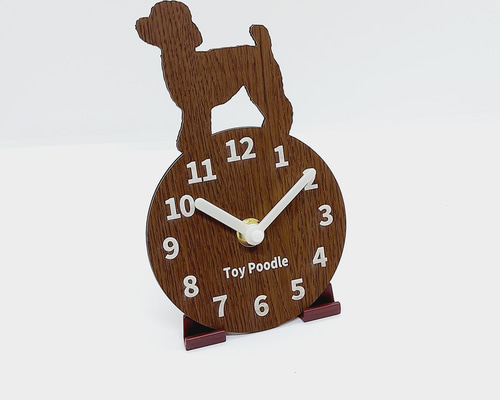 ラッピング無料】【名入れ無料】トイプードル置時計 木調茶Sサイズ 父