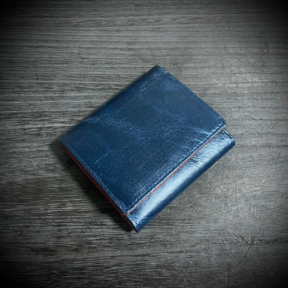 イタリアンレザー ミニ財布 三つ折り コンパクト メンズ財布 本革 グリーン 6枚目の画像