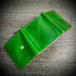 イタリアンレザー ミニ財布 三つ折り コンパクト メンズ財布 本革 グリーン 5枚目の画像