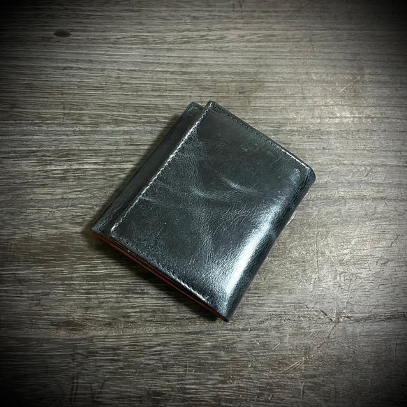 イタリアンレザー ミニ財布 三つ折り コンパクト メンズ財布 本革 グリーン 10枚目の画像