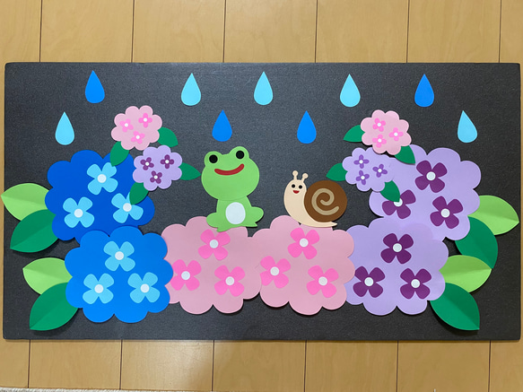 梅雨の壁面飾り 壁面 かたつむり あじさい かえる 6月 その他素材 misa