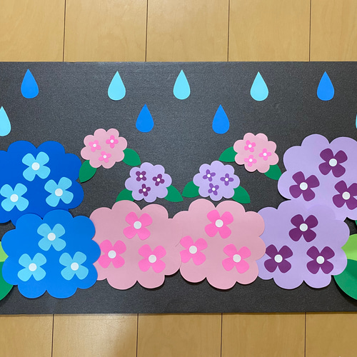 梅雨の壁面飾り 梅雨 壁面 あじさい 雨 6月 その他素材 misa