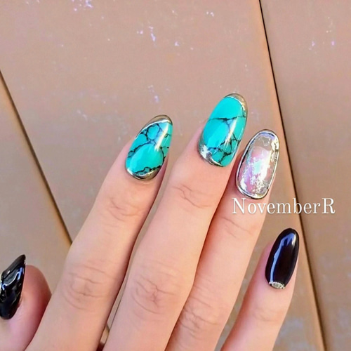 ネイルチップオーダー　daigo様 LA650☆大人かっこいいターコイズネイルチップ ネイルチップ（つけ爪