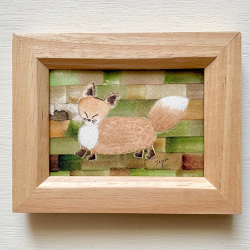 透明水彩画 ミニ額「北欧キツネ」イラスト きつね 動物 プチギフト 母