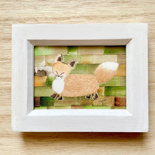 透明水彩画 ミニ額「北欧キツネ」イラスト きつね 動物 プチギフト 母