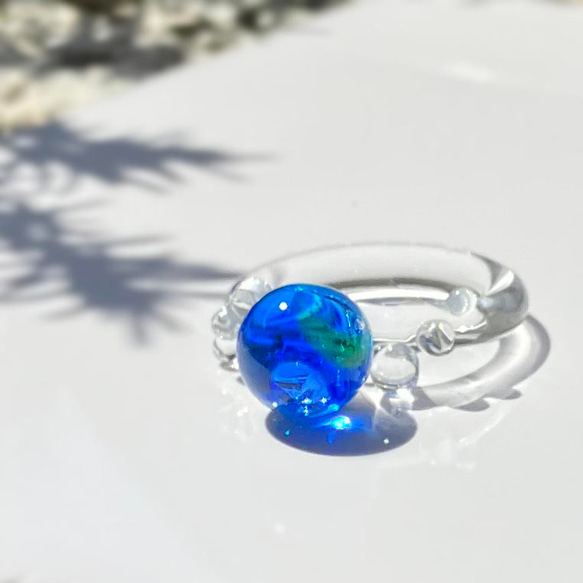 水の星　青い惑星・ガラスのリング　硝子の指輪　サイズオーダーOK 5枚目の画像