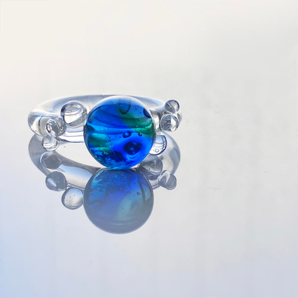水の星　青い惑星・ガラスのリング　硝子の指輪　サイズオーダーOK 3枚目の画像