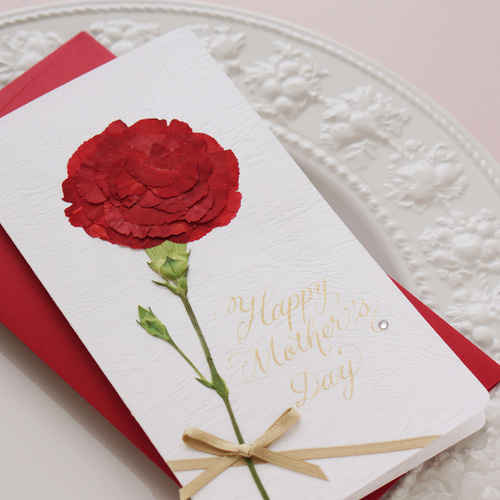 押し花とカリグラフィーの母の日カード【Happy Mother's Day】 1輪